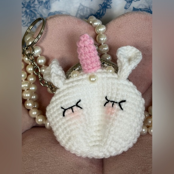 The Unbranded Brand Other - Crocheted Unicorn Key Holder/ Purse Charm Pouch w/ Kiss Lock Opening NEW!
